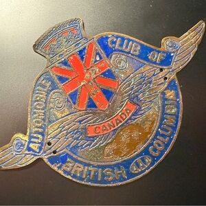 Antique original Automobile Club of BC Brass Radiator Badge.